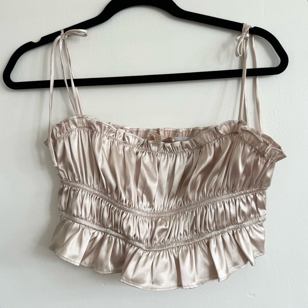 Meshki Champagne Satin Ruched Crop Top